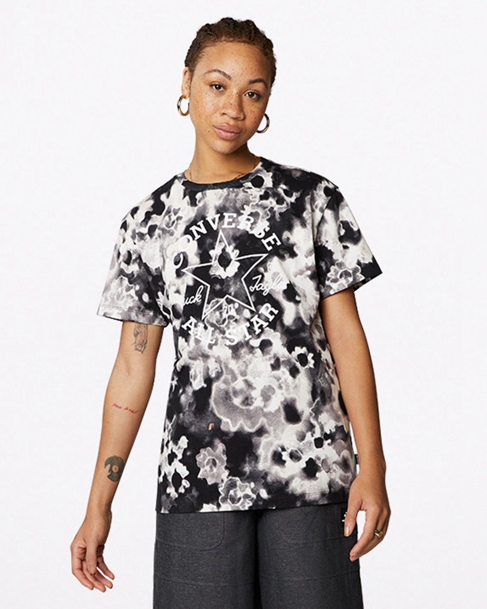 Converse All Over Relaxed Print T-skjorte Dame Svarte | 0231TGSBX