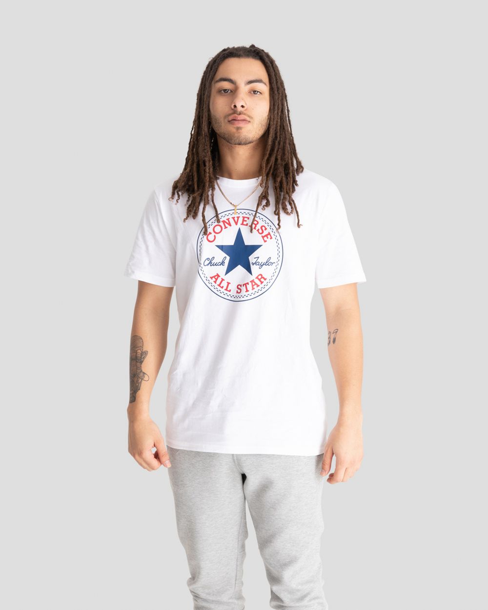 Converse Chuck Patch Kort Sleeve T-skjorte Herre Hvite | 1650MPLVN