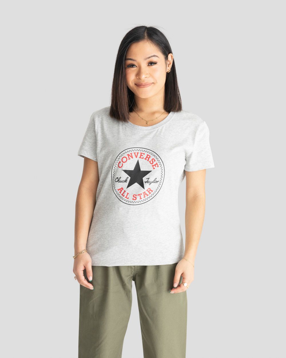 Converse Chuck Taylor Patch Kort Sleeve T-skjorte Dame Grå | 9428LNJUT