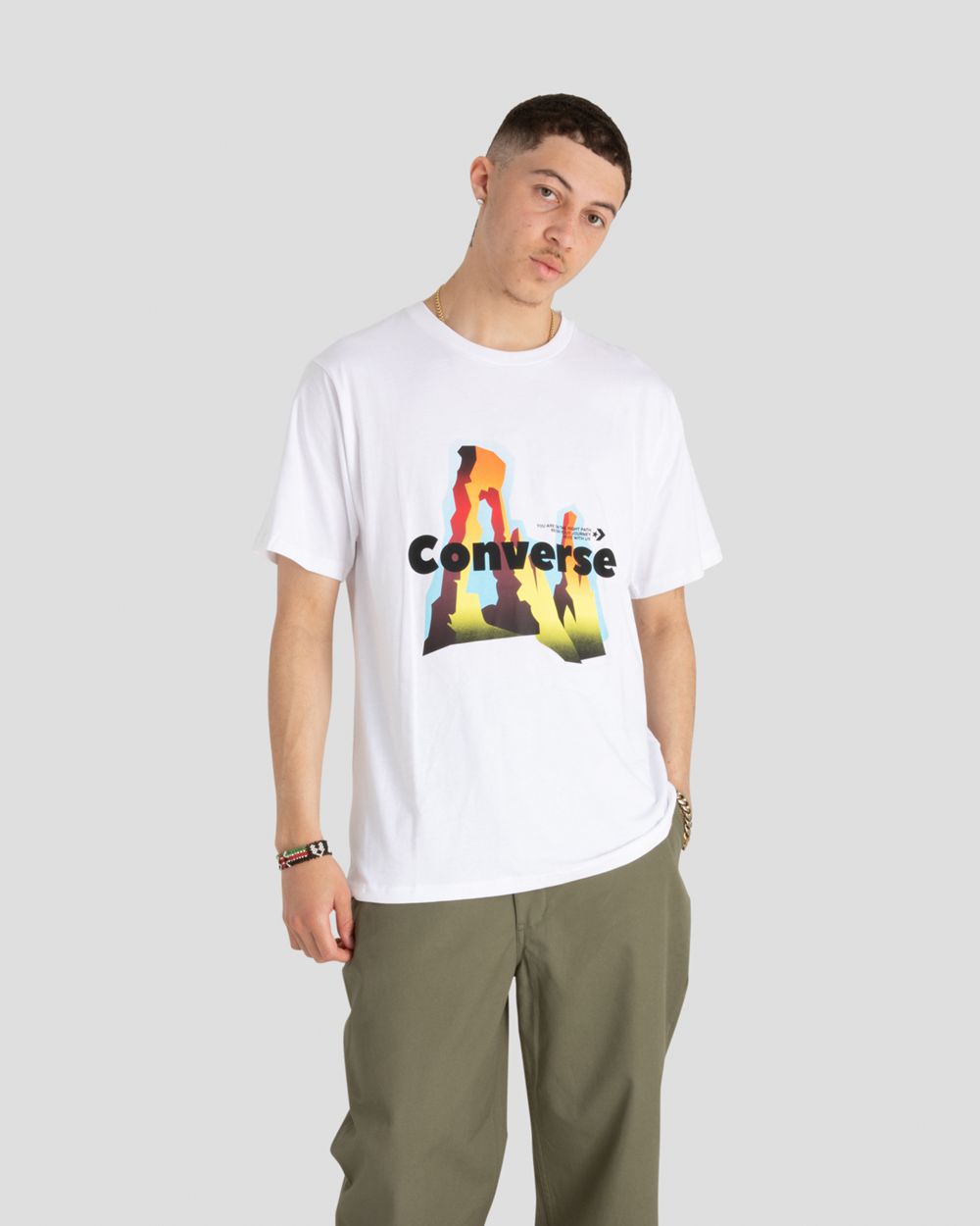 Converse Hybrid World Graphic Kort Sleeve T-skjorte Herre Hvite | 2153NDJPQ