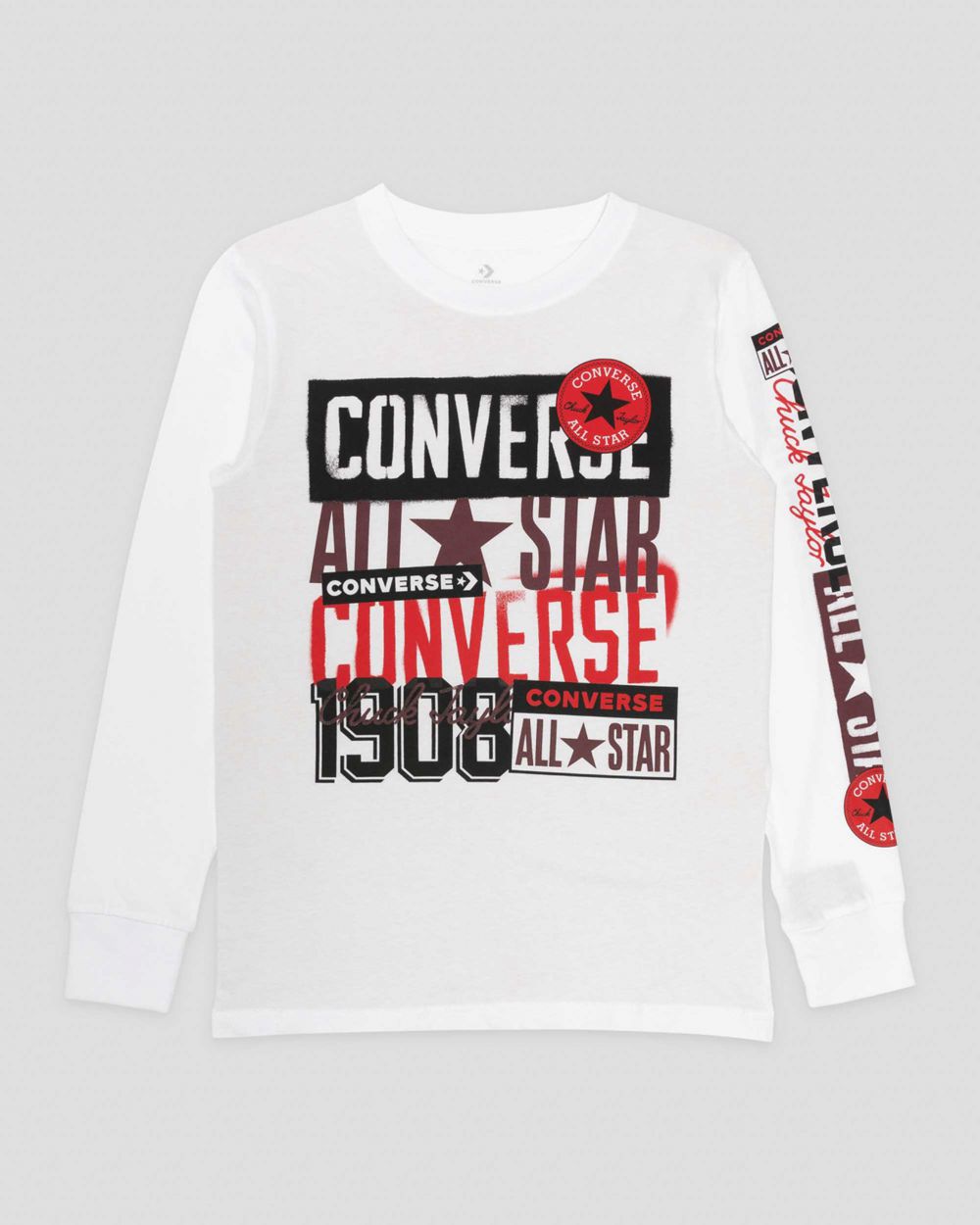 Converse Stamped Logo Long Sleeve Youth T-skjorte Barn Hvite | 2980ZETOC