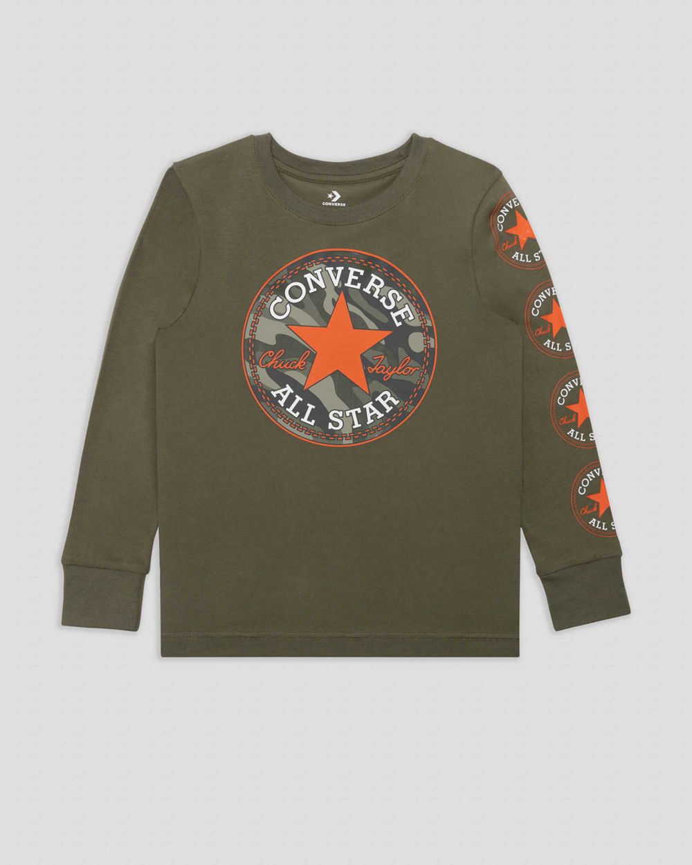 Converse Camo Chuck Patch Junior Long Sleeve T-skjorte Barn Olivengrønne | 5069NQZBX