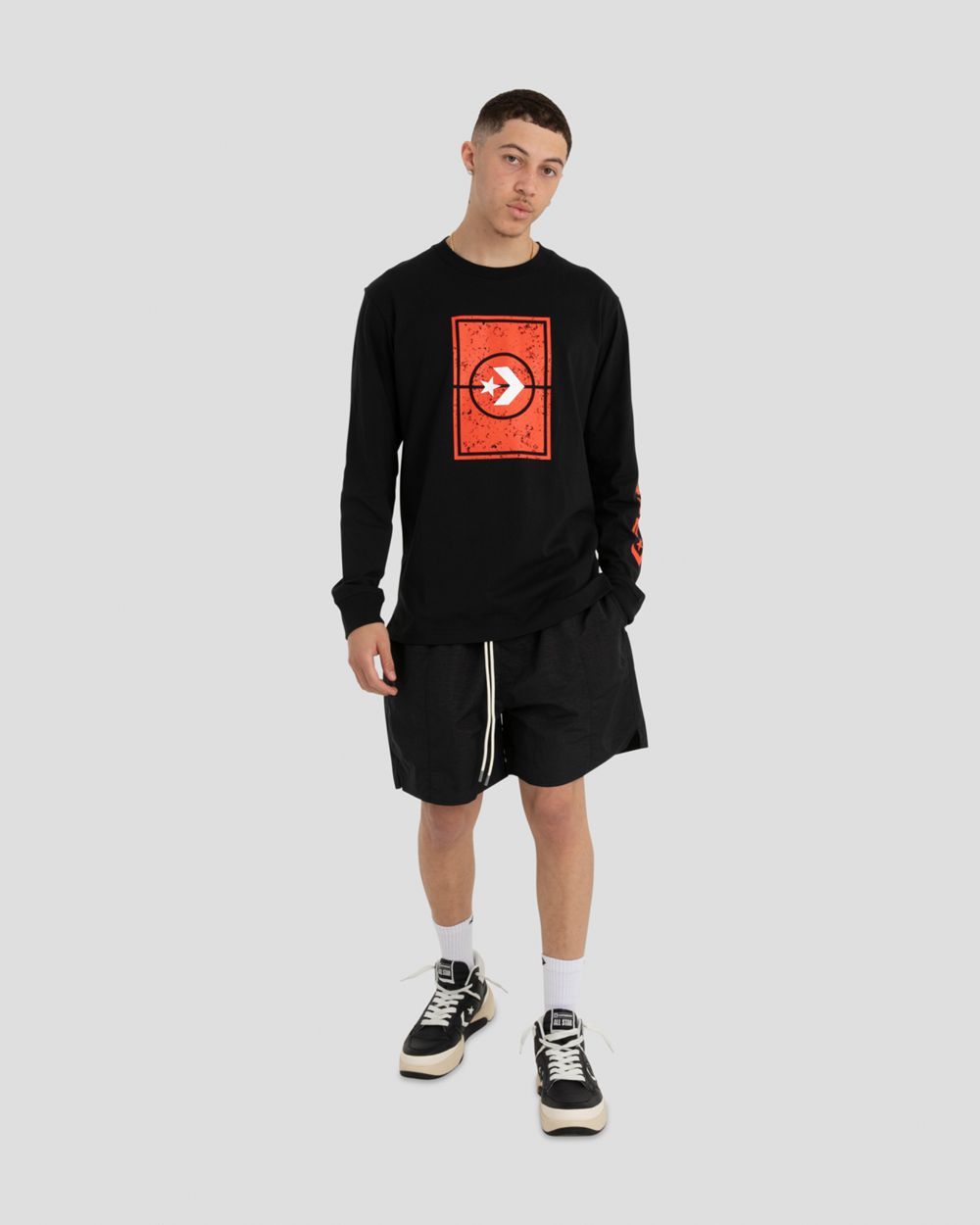 Converse Half Court Long Sleeve T-skjorte Herre Svarte | 3195SAEQZ