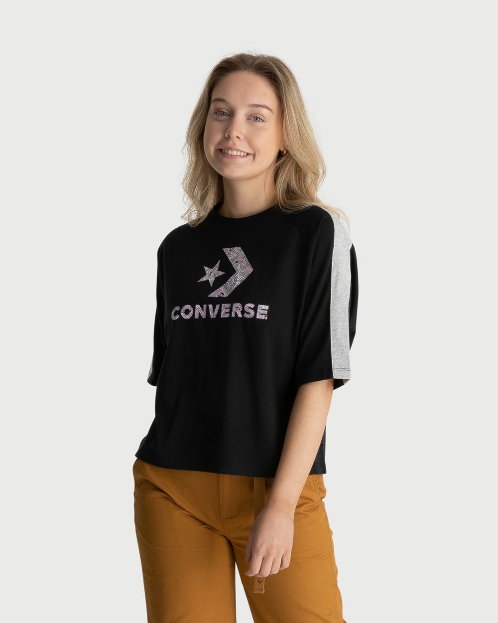 Converse Star Chevron Animal Print Kort Sleeve T-skjorte Dame Svarte | 4235CIMGS