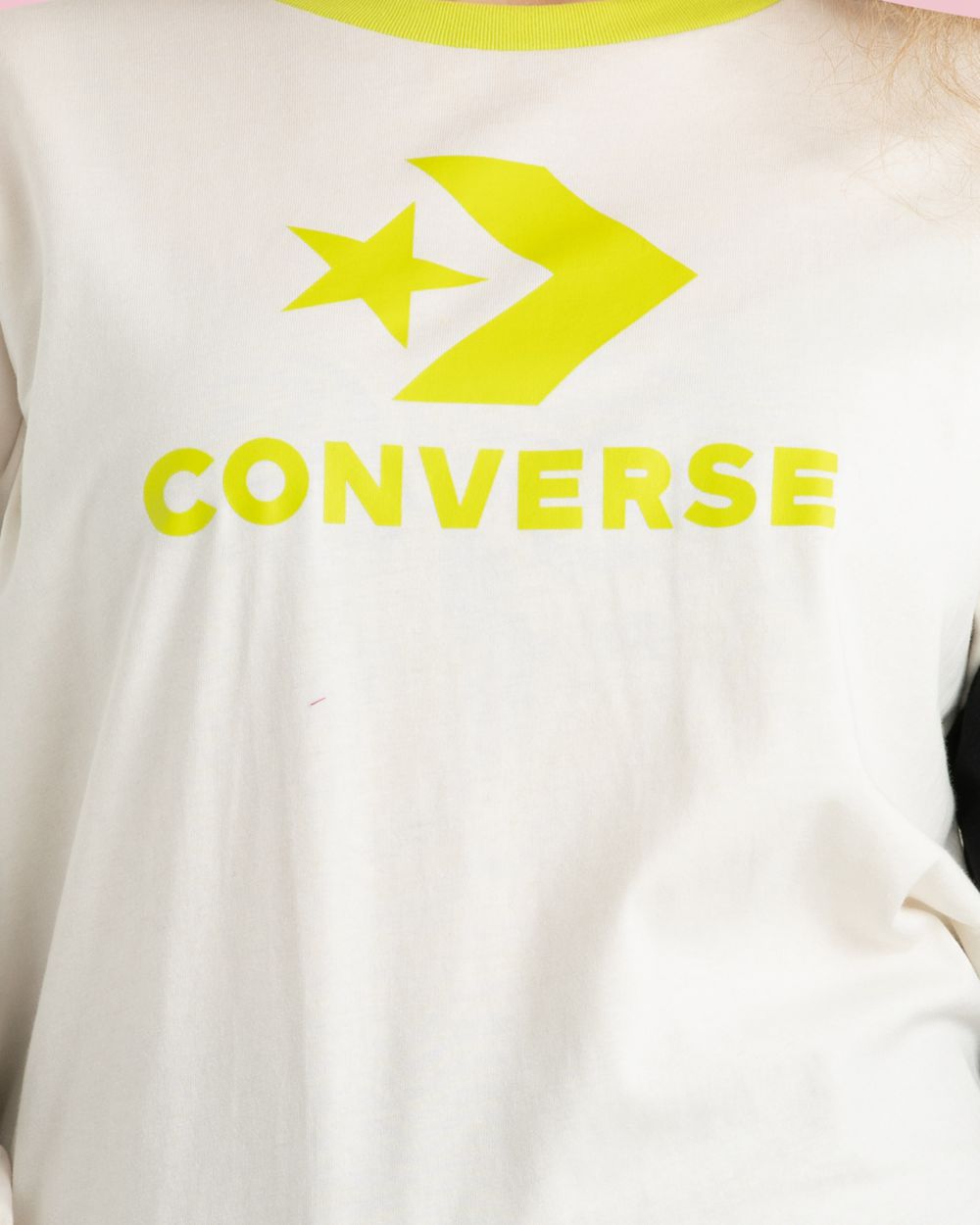 Converse Star Chevron Stand Out Long Sleeve T-skjorte Dame Hvite | 5760JGFTO