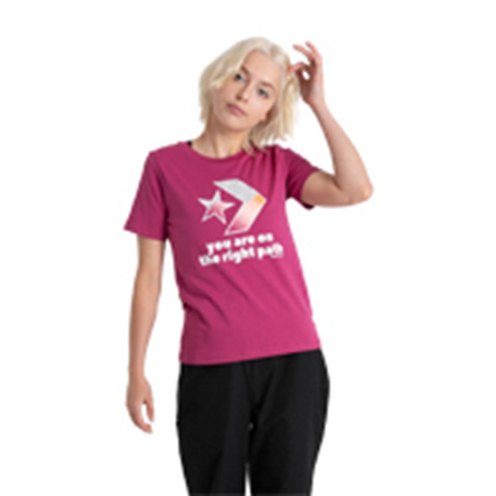 Converse Trailblazer Graphic Kort Sleeve T-skjorte Dame Rosa | 7316IGAEZ