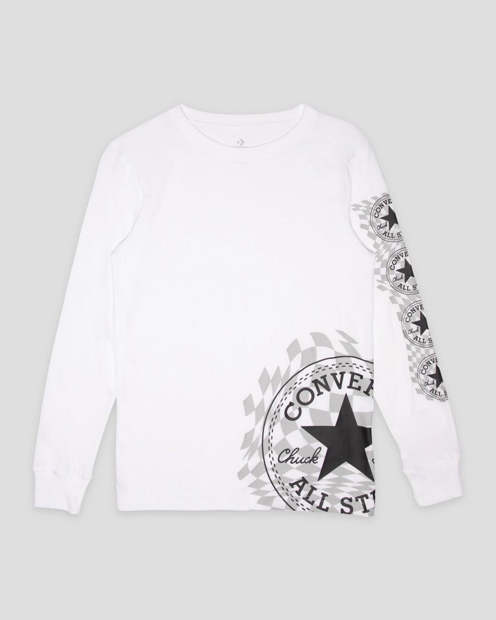 Converse Warped Logo Long Sleeve Youth T-skjorte Barn Hvite | 1039YDTJU